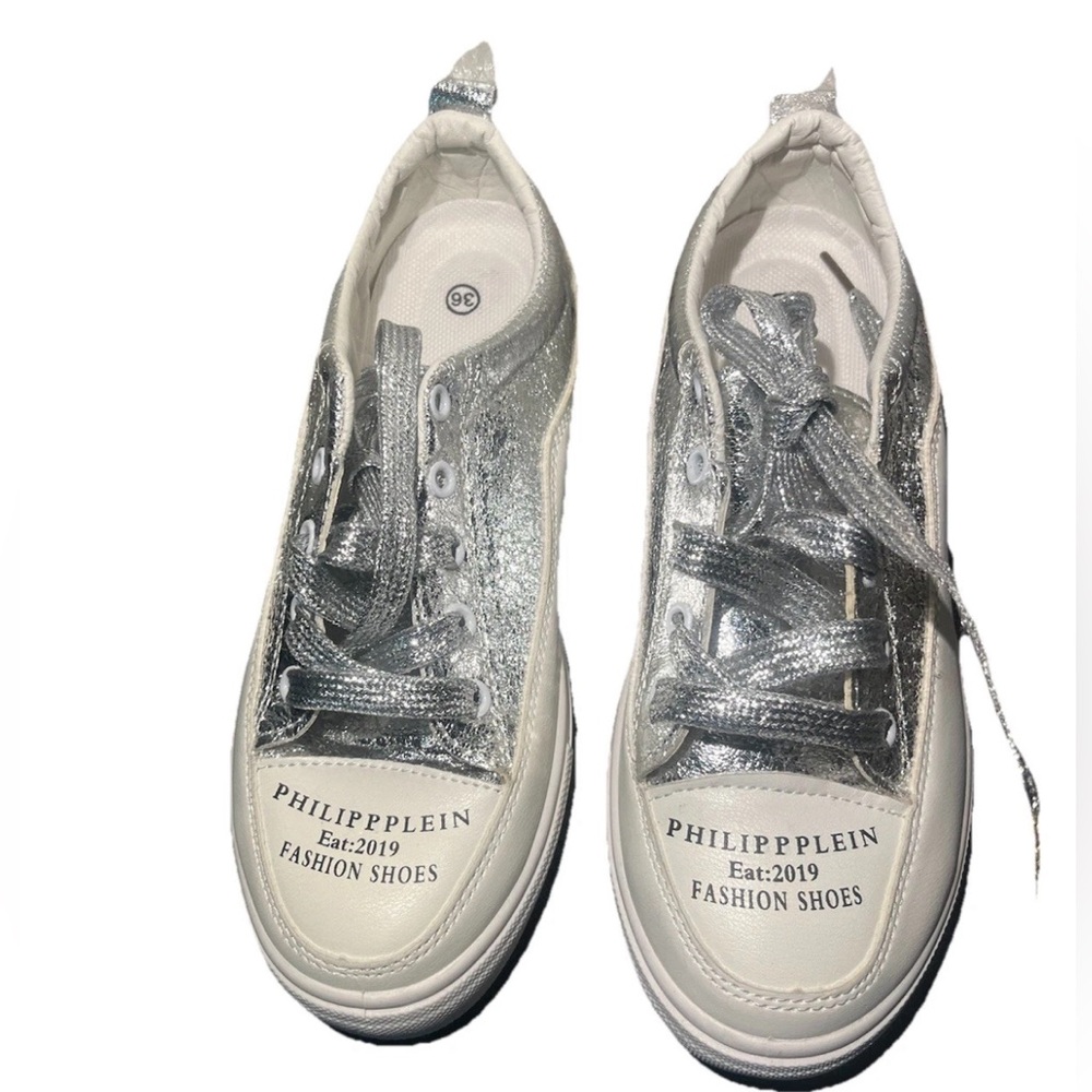 Philipp Plein Silver White Sneakers with Modern Elegance
